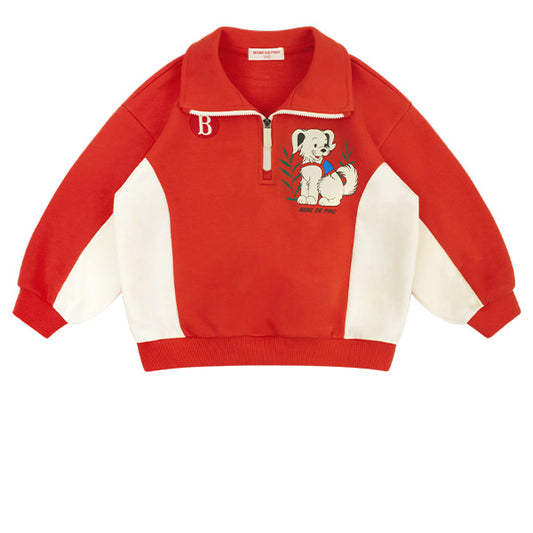 BEBE DE PINO 	Smiling puppy color block half zip up sweatshirts