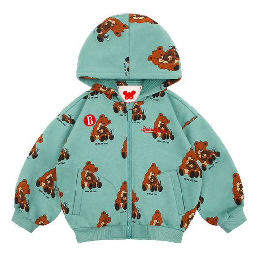 BEBE DE PINO All over hug bear hooded zip up jacket