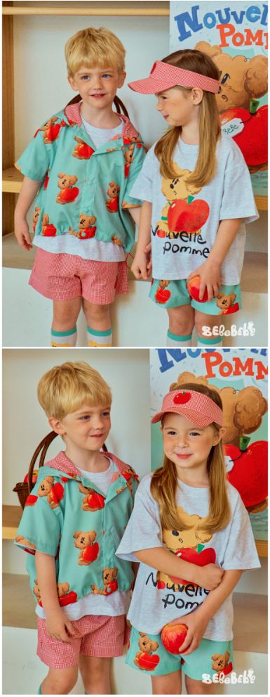 BEBEBEBE 1st summer pre order Apple puppy check shorts SET