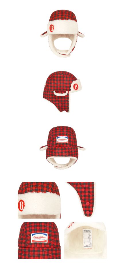 BEBE DE PINO Check baby quilted dumble fur flap hat