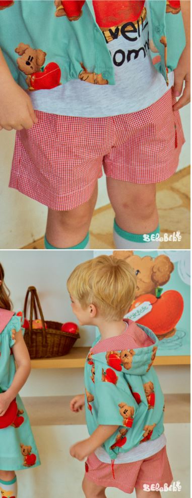 BEBEBEBE 1st summer pre order Apple puppy check shorts SET