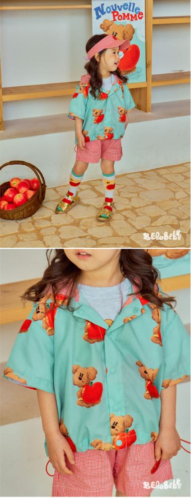 BEBEBEBE 1st summer pre order Apple puppy check shorts SET