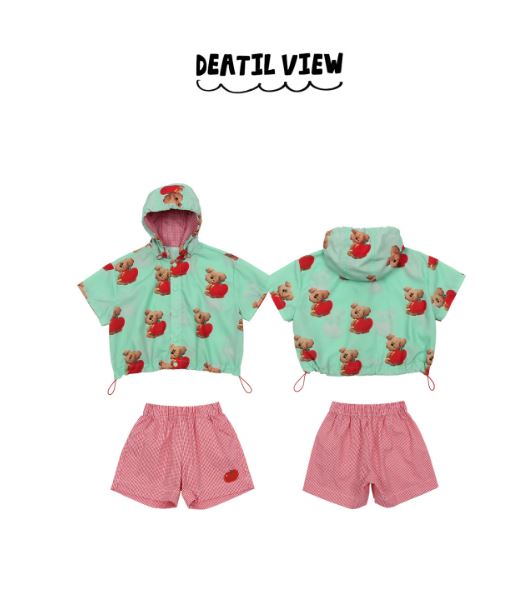 BEBEBEBE 1st summer pre order Apple puppy check shorts SET