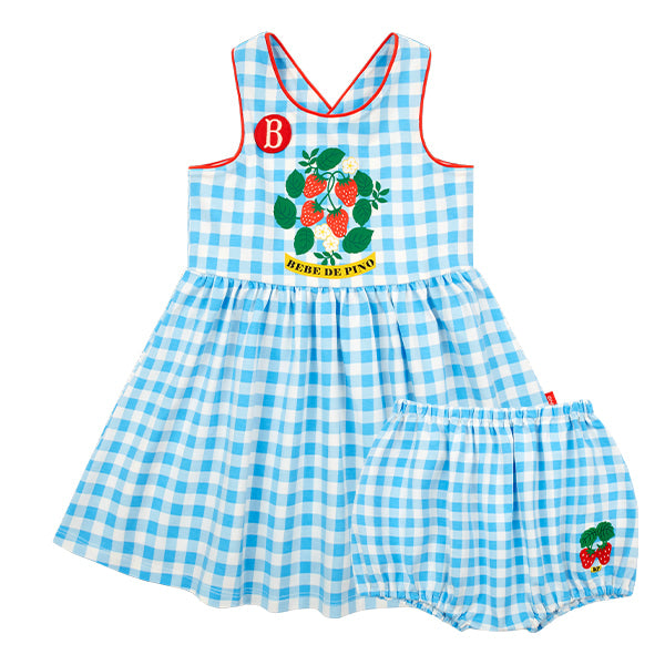BEBE DE PINO Strawberry baby gingham check sleeveless dress set