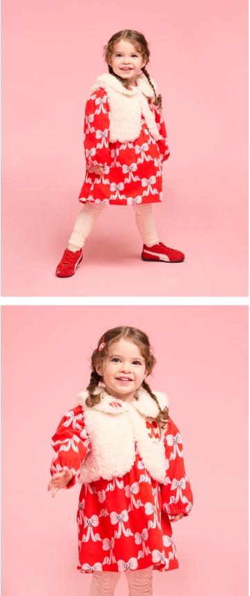 BEBE DE PINO All-over puff ribbon baby fur vest one-piece set