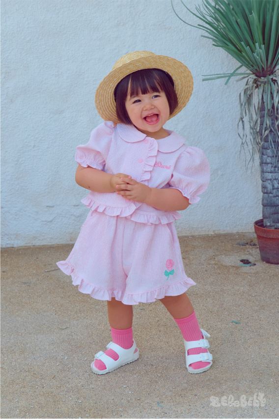 BEBEBEBE SUMMER cream rose check frill set