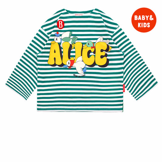 BEBE DE PINO Alice birds stripe long sleeve tee