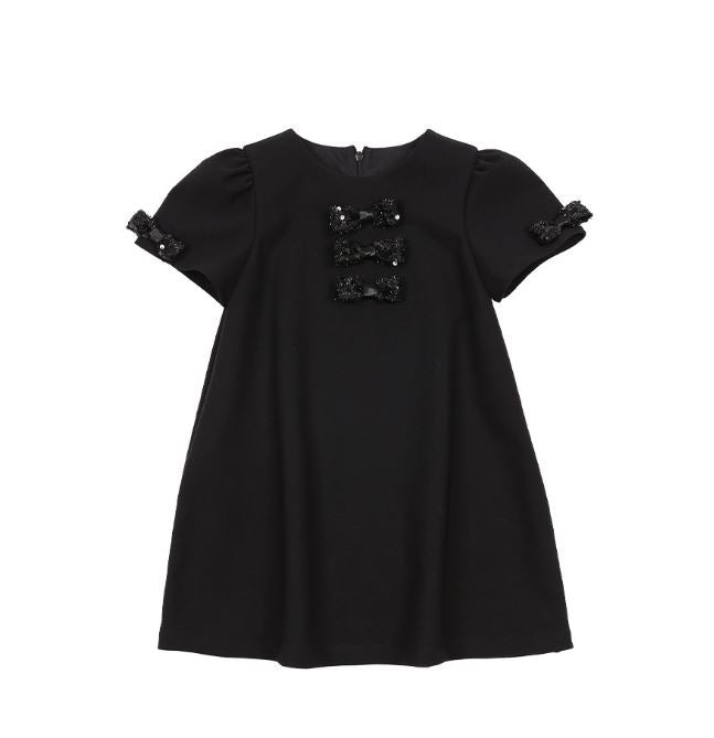 BEBEBEBE HOLIDAY 2025 Christmas puff ribbon dress (BLACK)