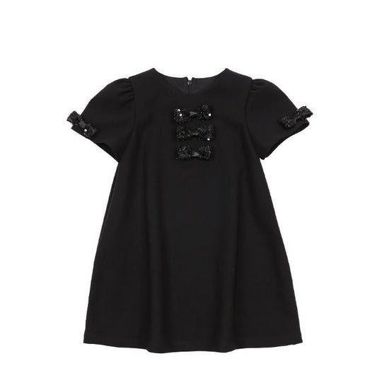 BEBEBEBE HOLIDAY 2025 Christmas puff ribbon dress (BLACK)