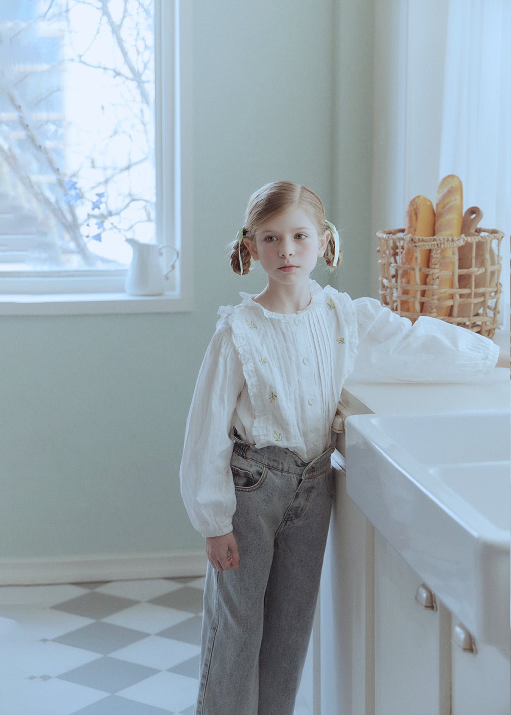 ROANJANE flower powder denim pants