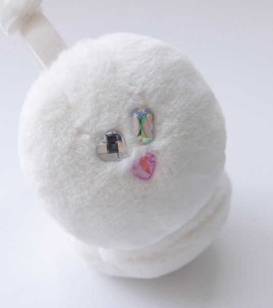 I LOVE J Roatti jewelred fur ear muff (White)