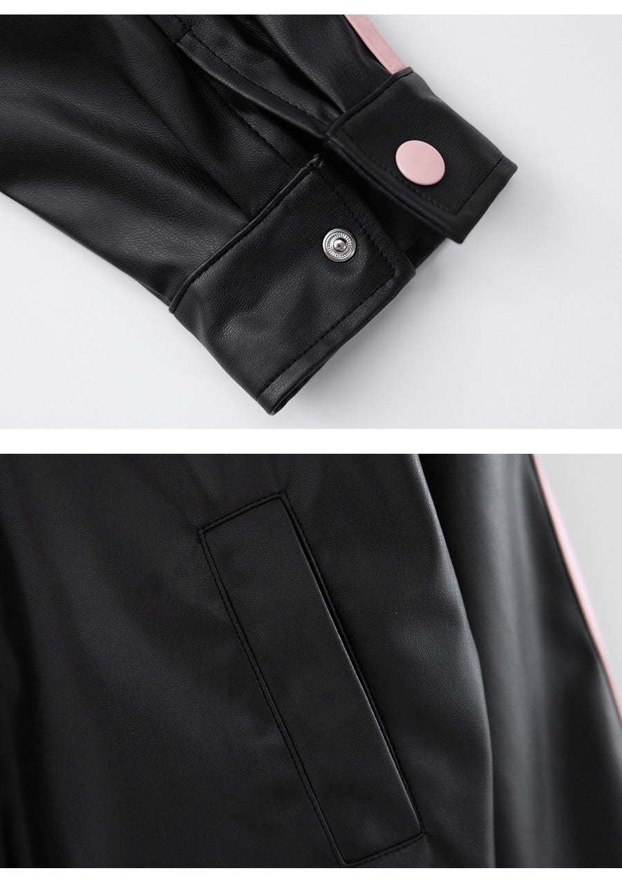 I LOVE J Sheering ribbon leather jacket