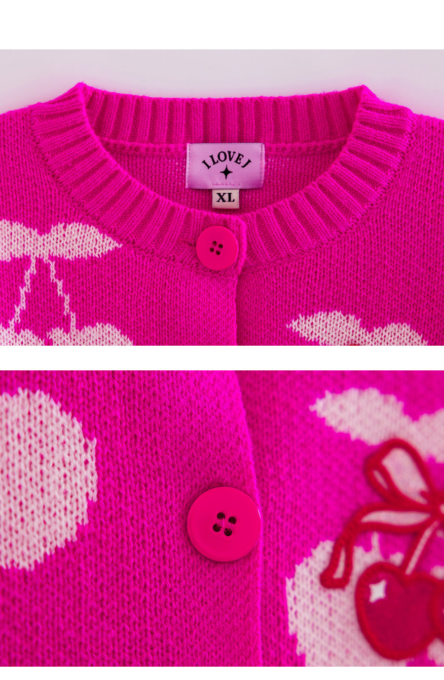 I LOVE J bulky cherry knit cardigan