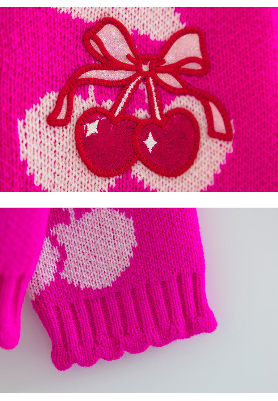 I LOVE J bulky cherry knit cardigan