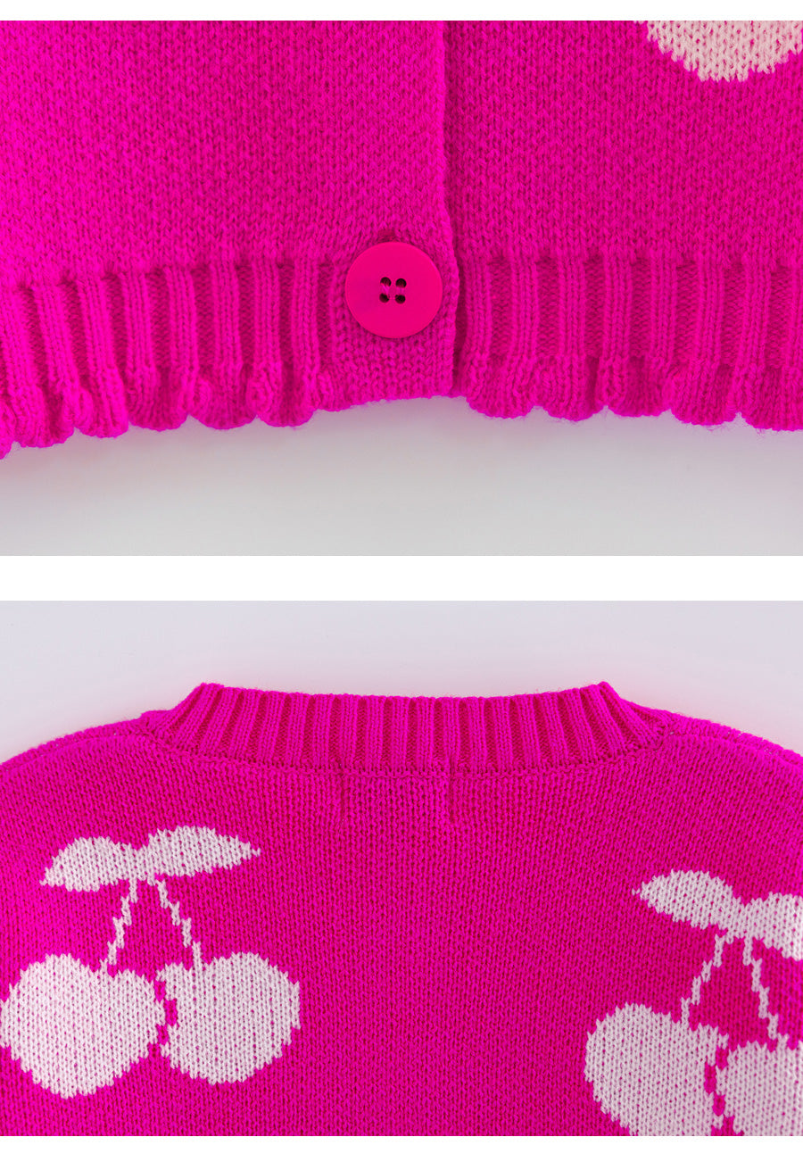 I LOVE J bulky cherry knit cardigan