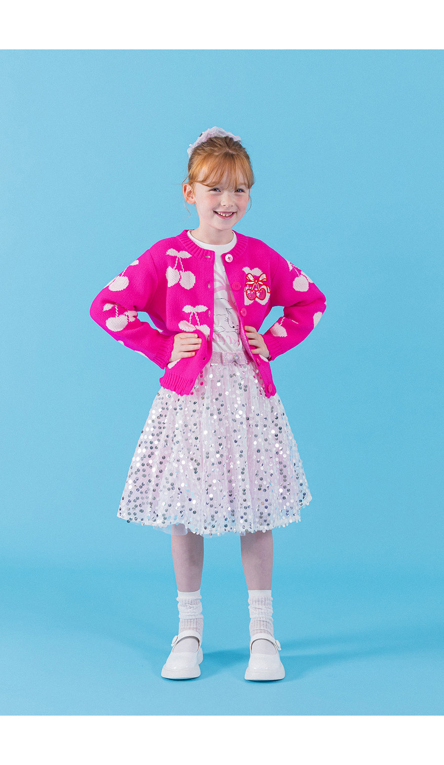 I LOVE J bulky cherry knit cardigan