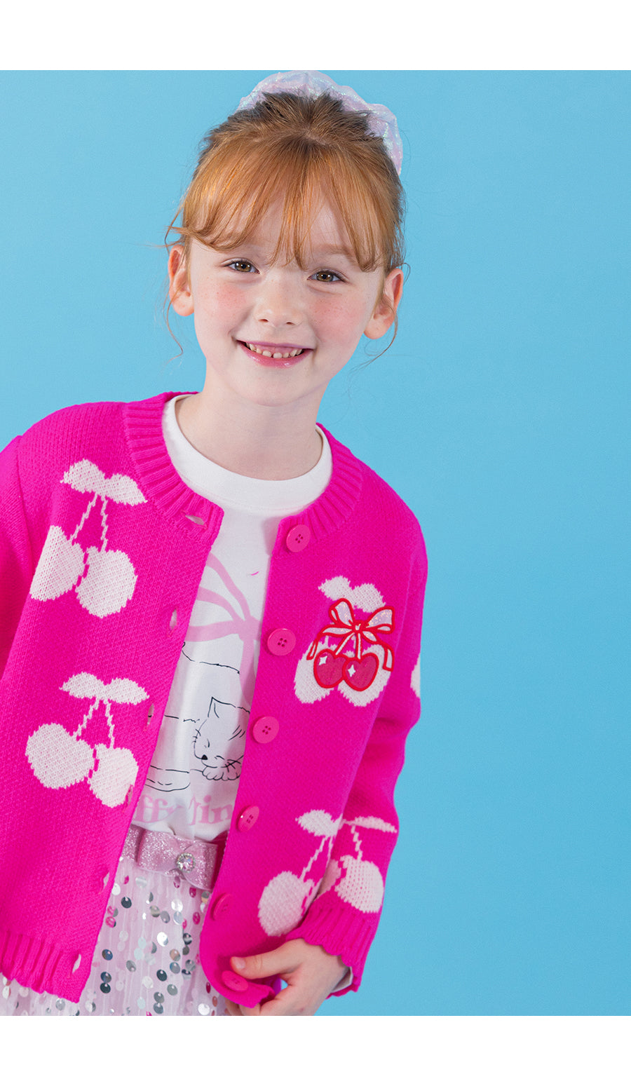 I LOVE J bulky cherry knit cardigan
