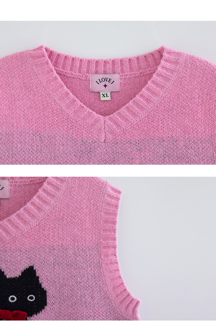 I LOVE J pearl ribbon cat knit vest