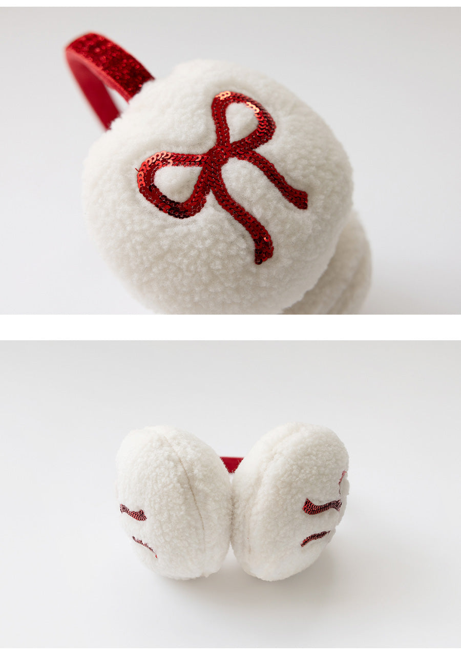 I LOVE J Red ribbon ear muff