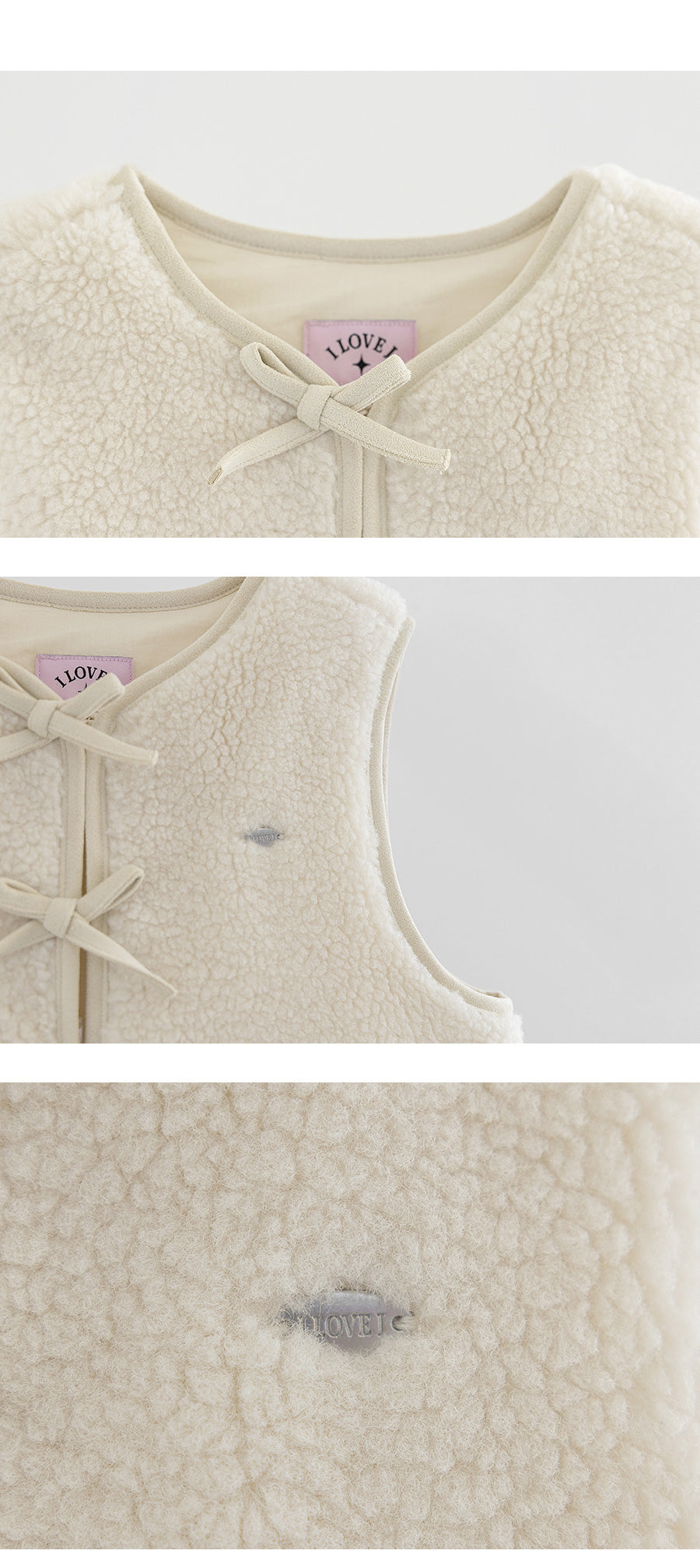 I LOVE J Ribbon point fleece vest