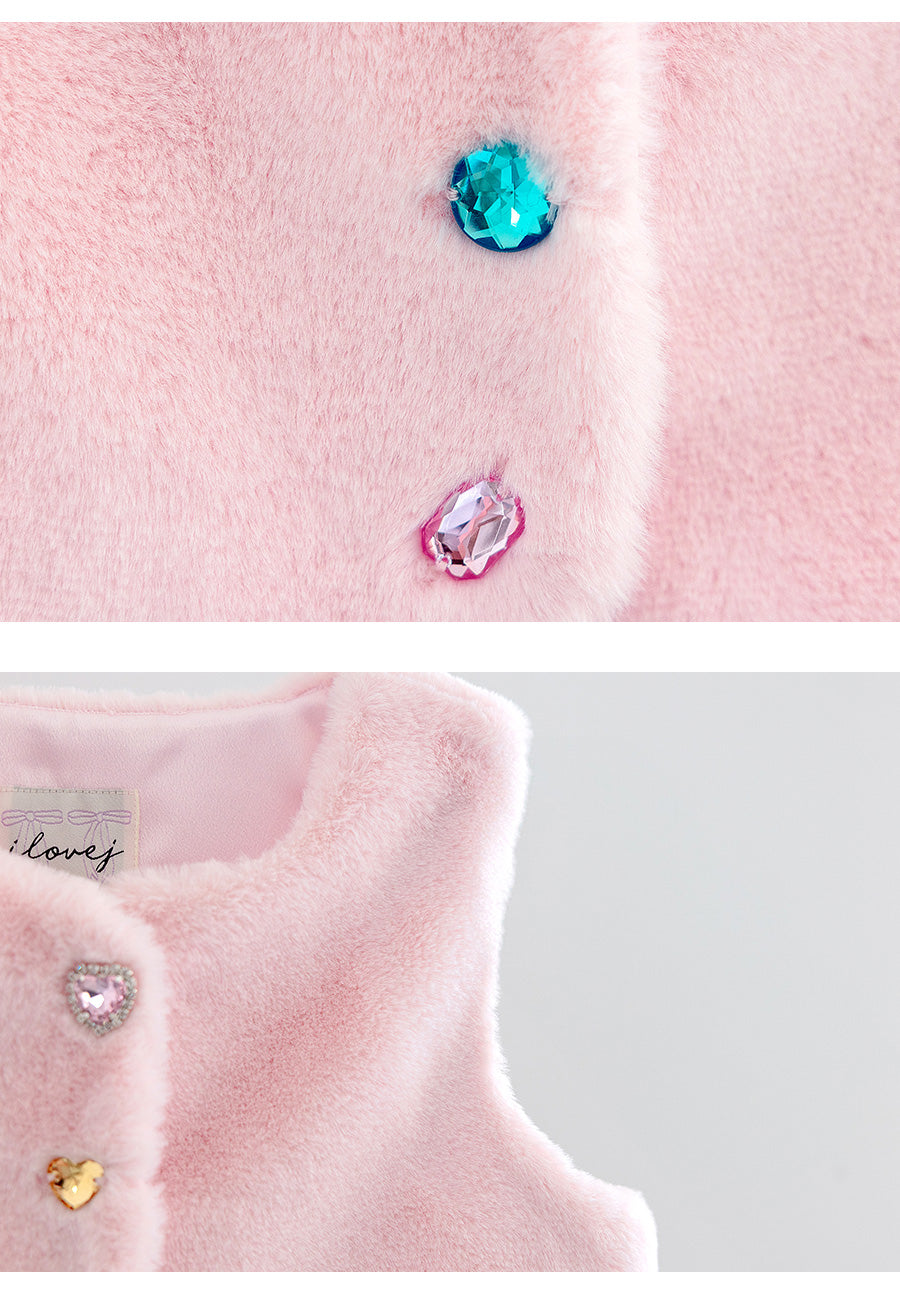 I LOVE J Stone button fur vest