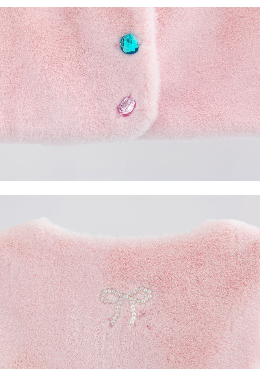 I LOVE J Stone button fur vest