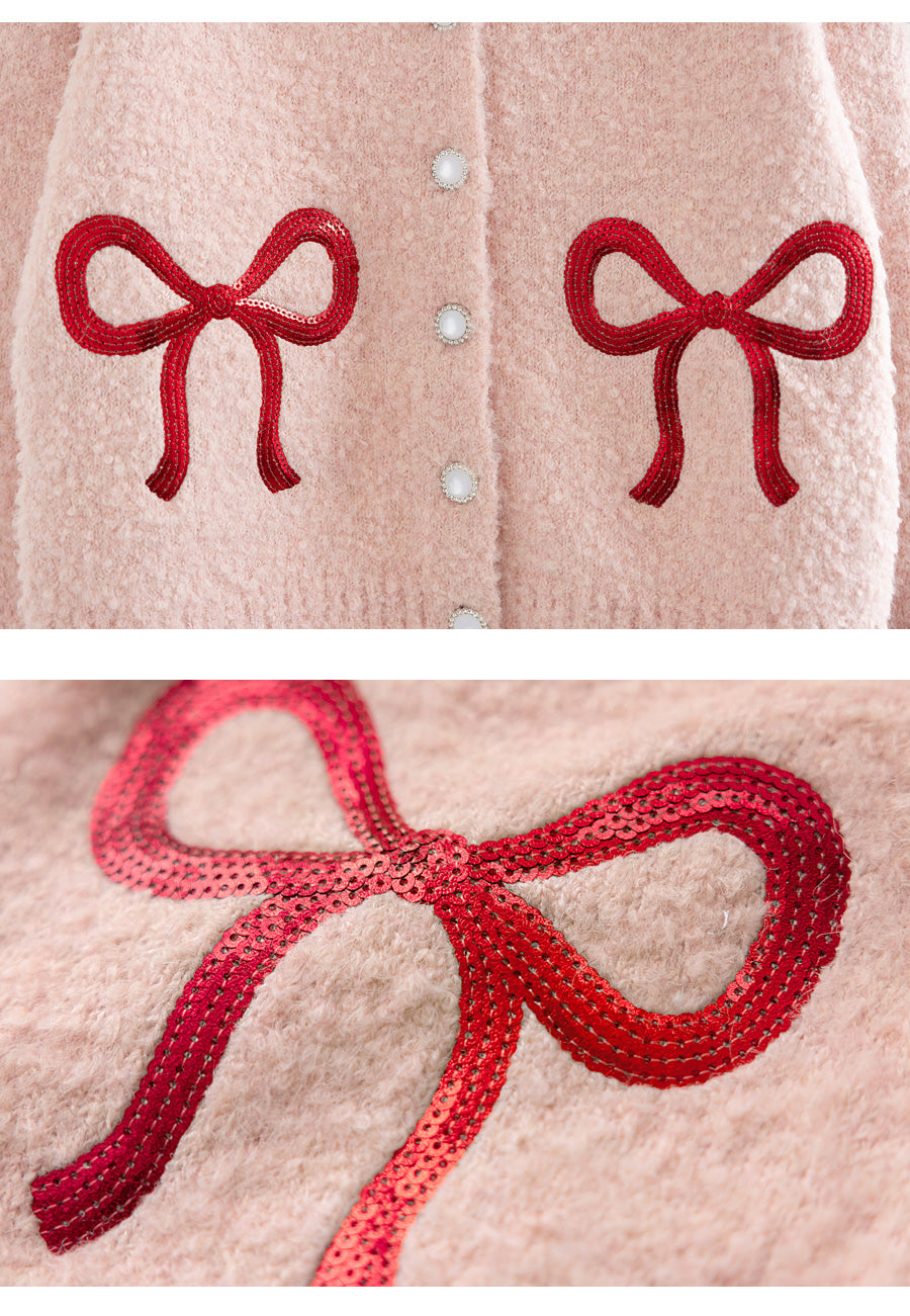 I LOVE J Ribbon spangle knit cardigan