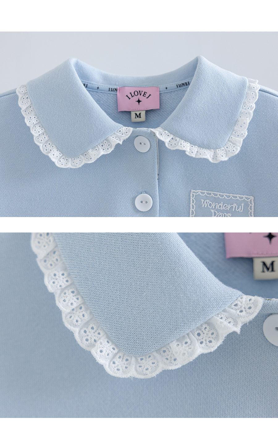 I LOVE J Lace collar fleece 2pc set