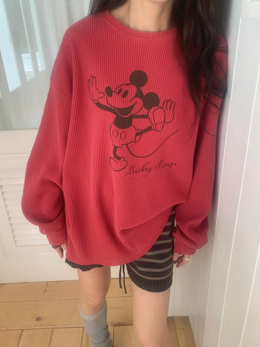 MOMS WEAR Mickey waffle long sleeve top