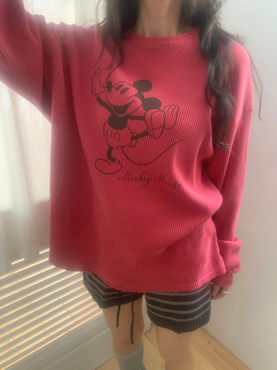 MOMS WEAR Mickey waffle long sleeve top