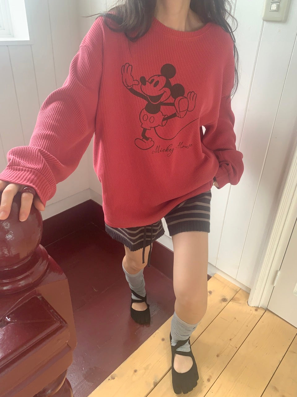 MOMS WEAR Mickey waffle long sleeve top