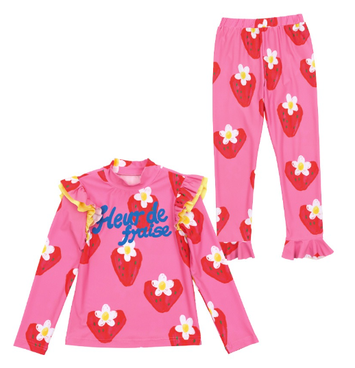 BEBEBEBE 2024 SUMMER Strawberry flower rash guard SET