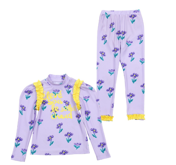 BEBEBEBE 2024 SUMMER Purple flower rash guard SET