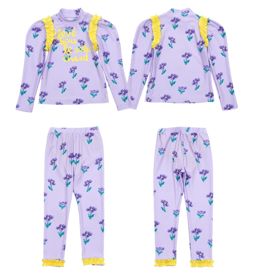 BEBEBEBE 2024 SUMMER Purple flower rash guard SET