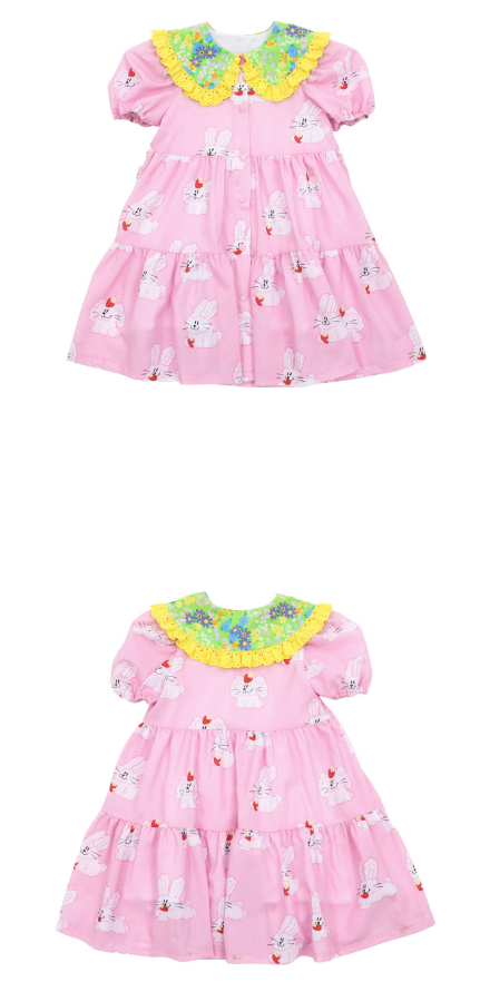 BEBEBEBE 2024 SUMMER Strawberry flower bunny puff dress (PINK)