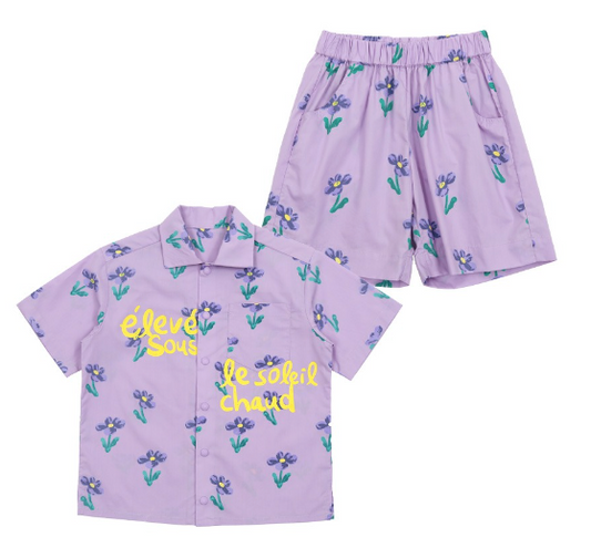 BEBEBEBE 2024 SUMMER Purple flower shirt SET