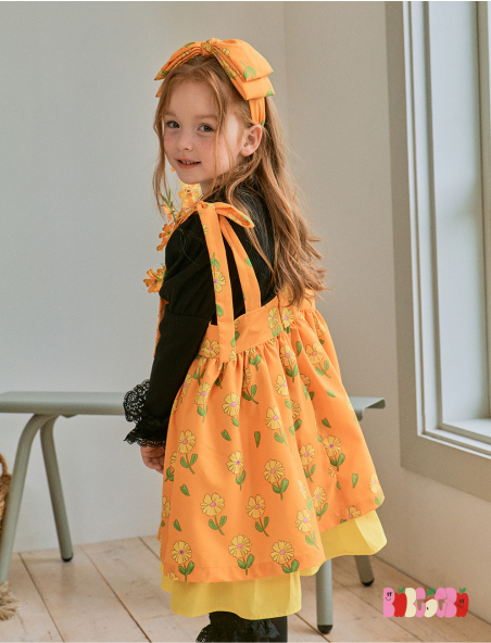 BEBEBEBE PRE FALL Yellow flower pinafore dress