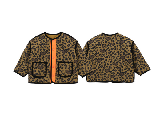 BEBEBEBE PRE FALL Heart leopard reversible quilting jumper