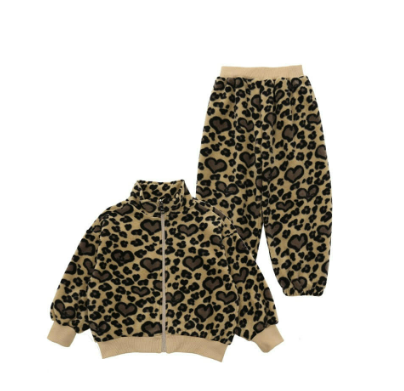 BEBEBEBE 2024 F/W Heart leopard fleece zip-up & pants