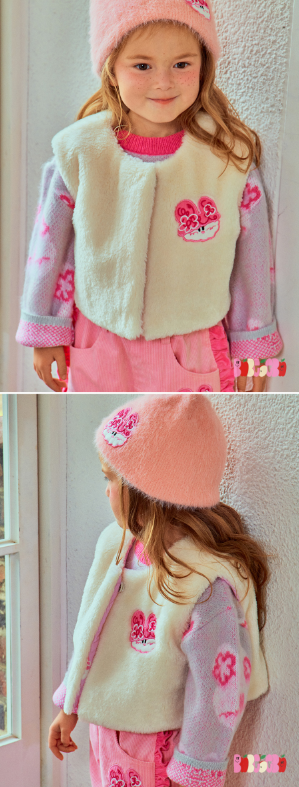 BEBEBEBE WINTER  Knitting rabbit reversible crop fur vest