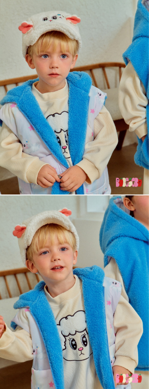 BEBEBEBE WINTER Star sheep reversible sleeveless zip-up hoodie