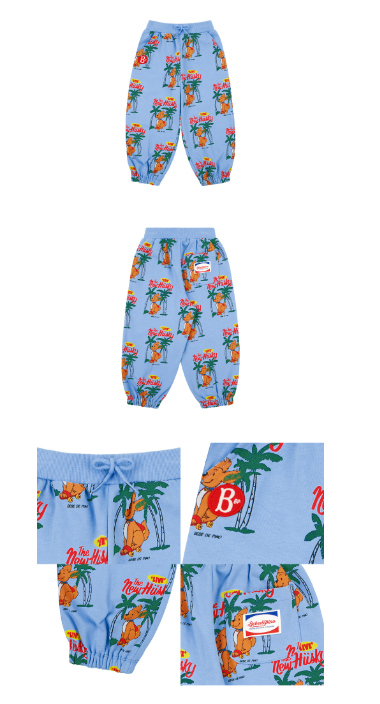 BEBE DE PINO 	All over hawaiian puppy sweatpants