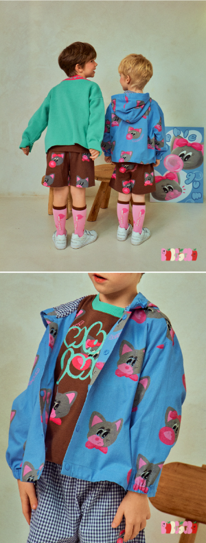BEBEBEBE 2025 SPRING 2ND PRE ORDER Bubblegum cat button hood jacket (BLUE)