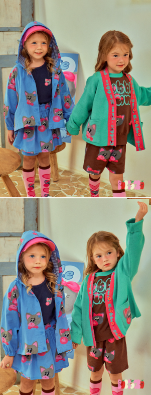 BEBEBEBE 2025 SPRING 2ND PRE ORDER Bubblegum cat button hood jacket (BLUE)