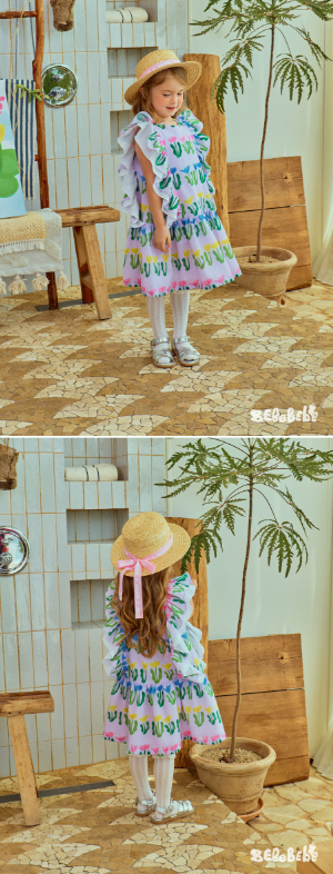 BEBEBEBE Seaweed flower frill dress