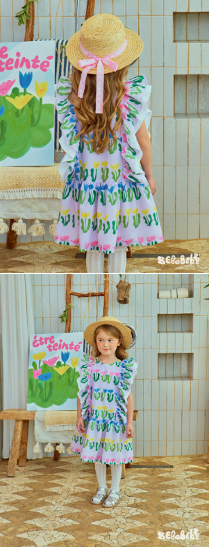 BEBEBEBE Seaweed flower frill dress