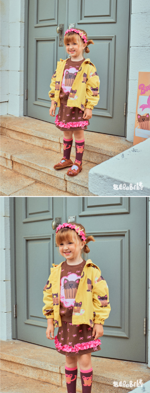 BEBEBEBE FALL Ribbon cat cupcake string hoodie jacket (YELLOW)