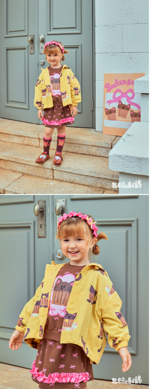 BEBEBEBE FALL Ribbon cat cupcake string hoodie jacket (YELLOW)