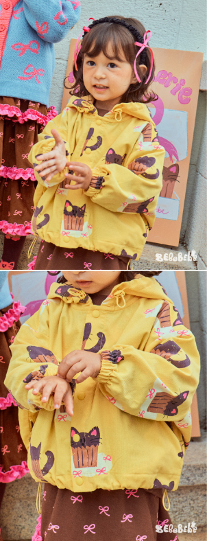 BEBEBEBE FALL Ribbon cat cupcake string hoodie jacket (YELLOW)