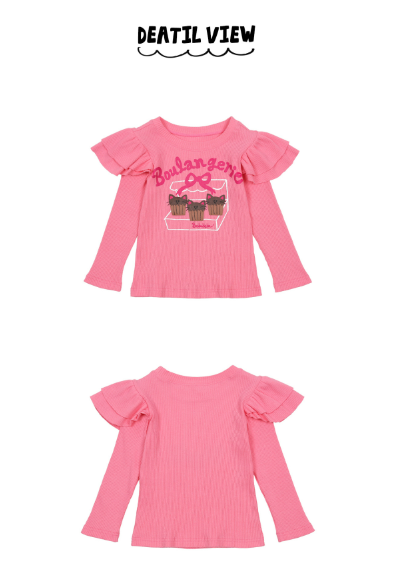 BEBEBEBE FALL Ribbon cat cupcake frill ribbed t-shirt (PINK)